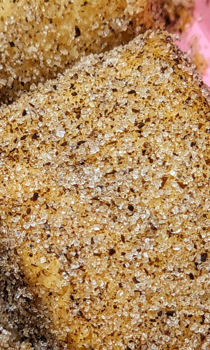 Closeup of a vanilla kipferl cookies covered in vanilla sugar.